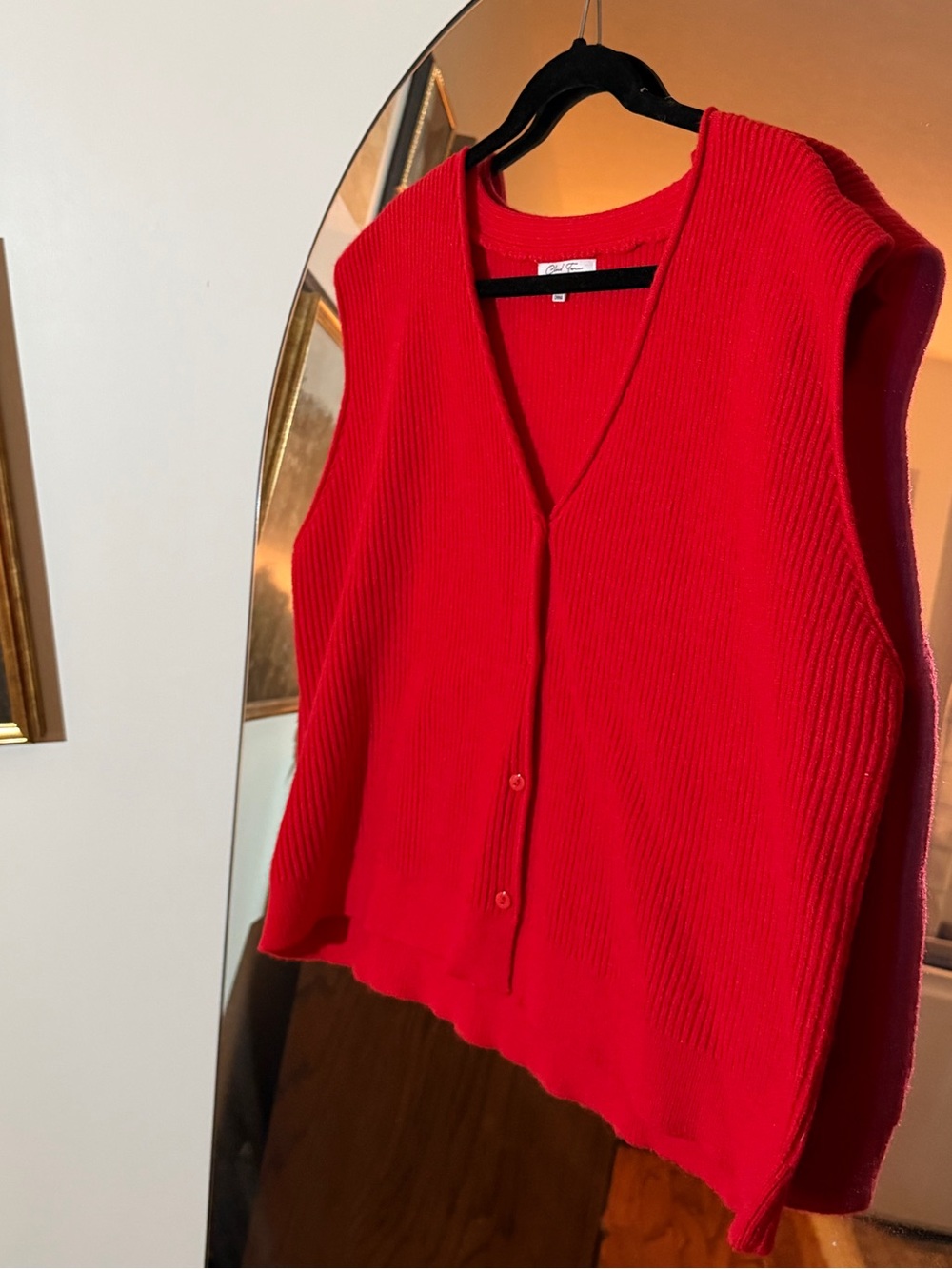 Red Ribbed Sleeveless Cardigan Vest